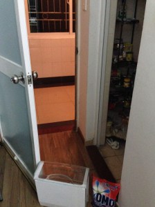 Blocking the way back into my room.